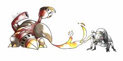  animal_focus antennae artist_name artsy-theo bug claws commentary durant fire full_body heatmor mandibles no_humans pokemon pokemon_(creature) pokemon_focus simple_background white_background 