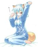  barefoot breasts dog_ears hoodie kotonomiya_yuki mutsutake sleepy stretch suigetsu tail 