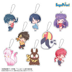  2boys 3girls ;p blue_dress blue_eyes blue_hair braid brown_eyes brown_hair cat chinese_clothes commentary_request dress fuurinkan_high_school_uniform hibiki_ryouga long_hair multiple_boys multiple_girls official_art one_eye_closed p-chan_(ranma_1/2) panda pig pink_hair purple_hair ranma-chan ranma_1/2 red_dress red_eyes saotome_genma_(panda) saotome_ranma school_uniform shampoo_(cat) shampoo_(ranma_1/2) short_hair single_braid smile tendou_akane tongue tongue_out 