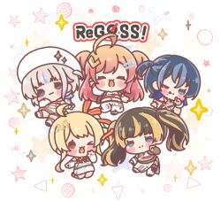  >_o 5girls :3 :d ;d ;p ^_^ ahoge beamed_eighth_notes beret black_hair blonde_hair blue_eyes blue_hair blush_stickers boots brown_hair brown_pantyhose chibi closed_eyes closed_mouth clothing_cutout commentary_request crop_top eighth_note facing_viewer gradient_hair hair_ornament hairclip hand_up hat highres hiodoshi_ao hololive hololive_dev_is ichijou_ririka juufuutei_raden knee_boots long_hair long_sleeves midriff mitarashi_neko multicolored_hair multiple_girls musical_note musical_note_hair_ornament navel one_eye_closed one_side_up otonose_kanade pants pantyhose puffy_long_sleeves puffy_sleeves purple_hair red_eyes regloss_(hololive) shirt shorts shoulder_cutout side_ponytail simple_background skirt smile socks star_(symbol) streaked_hair todoroki_hajime tongue tongue_out twintails two_side_up very_long_hair virtual_youtuber white_background white_boots white_hat white_pants white_shirt white_shorts white_skirt white_socks 