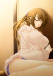  breasts brown_hair huge_breasts leaning nakano_sora panties sitting sleeping sweater underwear 