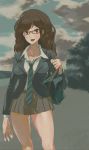  brown_hair glasses necktie school_uniform schoolgirl shoulder_bag tomioka_jirou 