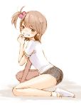  brown_hair buruma futami_ami gym_uniform idolmaster kneeling mu_(artist) nogoodlife short_hair side_ponytail socks 