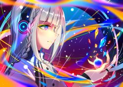 1girl braid closed_mouth commentary_request from_side haru_(cevio) headphones highres long_hair mikaiemu side_braid straight_hair white_hair 
