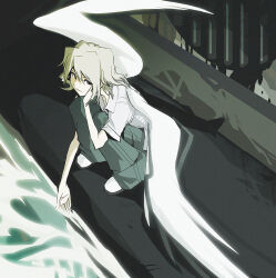  1boy collared_shirt kiryu_yoshiya male_focus medium_hair pants pngheavy shirt short_sleeves solo squatting subarashiki_kono_sekai water white_shirt 