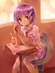  choker dress drink drinks hair_ornament hairclip moonknives mutsuki_(moonknives) purple_eyes purple_hair sitting violet_eyes 
