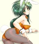  ass bunny_ears bunnysuit green_eyes green_hair imageboard_colors jochuu-san lowres oekaki original pantyhose rabbit_ears seto solo wrist_cuffs yagisaka_seto 