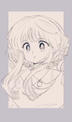  1girl absurdres commentary_request en_0410 fuurinkan_high_school_uniform highres lineart monochrome outside_border parted_lips ranma_1/2 school_uniform short_hair_with_long_locks solo tendou_akane upper_body 