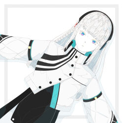  1girl absurdres albino braid commentary_request haru_(cevio) headphones highres long_hair looking_at_viewer side_braid straight_hair user_keux5728 white_background white_hair 