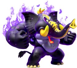  3d alternate_form artist_request aura banana clenched_hands donkey_kong donkey_kong_(series) donkey_kong_bananza elephant_bananza food fruit full_body highres navel necktie nostrils official_art red_necktie standing third-party_source transparent_background yellow_eyes 