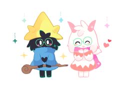  2boys animal_ears barefoot black_mage_(final_fantasy) black_mage_(final_fantasy)_(cosplay) blush character_request closed_eyes cosplay deltarune final_fantasy final_fantasy_ix glasses green-framed_eyewear hat heart holding holding_staff horns kae77p long_sleeves multiple_boys open_mouth ralsei ralsei_(hat) round_eyewear smile staff utdr_(toby_fox) vivi_ornitier vivi_ornitier_(cosplay) white_eyes yellow_hat 
