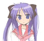  hiiragi_kagami long_hair lucky_star mumu oekaki purple_eyes purple_hair ribbon school_uniform simple_background sketch solo tsurime twintails 