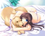  bed dog hug lying nakano_sora panties side-tie_panties underwear white_panties wink 