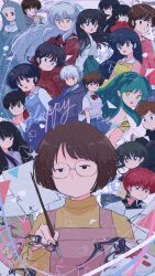  1_pound_no_fukuin 6+boys 6+girls absurdres black_hair blue_dress blue_eyes blue_skirt braid brown_hair character_request chinese_clothes commentary_request copyright_request creator_connection crossover dog_boy dress en_0410 godai_yuusaku green_hair hanataka_kosaku happy_birthday highres higurashi_kagome inuyasha inuyasha_(character) kiba_nanoka kyoukai_no_rinne lum maison_ikkoku mamiya_sakura mao_(mao) mao_(takahashi_rumiko) moroboshi_ataru multiple_boys multiple_girls nun otonashi_kyouko piyo_piyo_apron pleated_skirt pointy_ears ranma_1/2 red_eyes red_hair rokudou_rinne saotome_ranma short_hair single_braid sister_angela skirt takahashi_rumiko_(person) tendou_akane traditional_nun urusei_yatsura white_hair yellow_eyes 