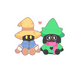  black_mage_(final_fantasy) character_doll deltarune doll final_fantasy final_fantasy_ix heart kae77p no_humans pink_scarf ralsei ralsei_(hat) scarf simple_background stuffed_toy utdr_(toby_fox) vivi_ornitier white_background 