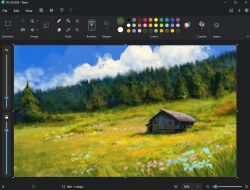  art_program_in_frame blue_sky cabin christian_young clouds day english_commentary flower forest grass microsoft_paint_(medium) microsoft_paint_(software) nature no_humans original outdoors pine_tree scenery sky tree 