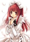  1girl cave_(developer) deathsmiles dress feathers gothic_lolita hair_bow hands_together lolita_fashion long_hair pink_eyes red_hair redhead smile windia yukiwo 