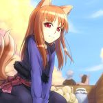  apple apples brown_hair cart caryo craft_lawrence food fruit holo long_hair red_eyes spice_and_wolf tail tam2 wolf_ears 