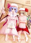  bed book doll flandre_scarlet hat maroppe pillow pillow_hug pillows remilia_scarlet siblings sisters socks touhou wings 