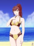  1girl anna_(fire_emblem) artist_name artist_signature beach bikini cute dated fire_emblem fire_emblem:_kakusei fire_emblem_13 fire_emblem_awakening fire_emblem_heroes intelligent_systems long_hair navel nintendo ocean one_eye_closed outdoors parted_lips ponytail red_eyes red_hair smile sokloeum solo summer summer_scramble swimsuit two-tone_bikini two-tone_swimsuit water wink 