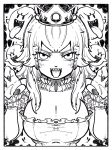  black_nails boo boosette breasts choker claw_pose cleavage clothed crown dress eyelashes female female_focus female_only frilled_choker frilled_dress frills genderswap genderswap_(mtf) ghost huge_breasts line_art long_hair long_nails super_mario_bros. monochrome nintendo princess_king_boo sharp_teeth solo_focus super_mario_bros. takumi_watanuki tongue tongue_out upper_body 