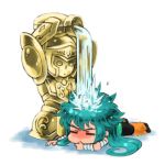  aquarius_camus blue_hair chibi golden_armor long_hair saint_seiya simple_background water 