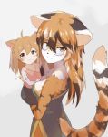  2girls ahoge animal_ears arknights black_fur brown_eyes furry glasses jalm long_hair looking_at_viewer multicolored_hair multiple_girls orange_fur orange_hair tail tiger_ears tiger_tail waai_fu_(arknights) 