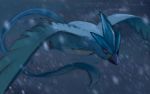  af_(afloatisland) articuno beak bird closed_mouth commentary_request flying gen_1_pokemon legendary_pokemon no_humans pokemon pokemon_(creature) snow snowing solo 