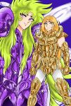  2boys aries_mu aries_shion golden_armor long_hair male purple_armor saint_seiya sera_(artist) shining_armor smile 