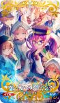 1girl 6+others androgynous baguette bangs black_headwear black_jacket blonde_hair blue_eyes blue_hair blush bread brown_hair captain_nemo_(fate/grand_order) closed_eyes closed_mouth cup fate/grand_order fate_(series) food glasses gradient_hair grey_eyes hair_between_eyes head_rest jacket long_hair long_sleeves map mebaru mole mole_under_mouth multicolored_hair multiple_others official_art open_mouth purple_hair sion_eltnam_sokaris sleeves_past_fingers sleeves_past_wrists smile table teacup teapot turban twintails type-moon upper_body violet_eyes white_headwear white_jacket