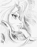  1boy aries_mu armor article_s close-up face facing_away floating_hair male monochrome portrait saint_seiya sketch smile solo 