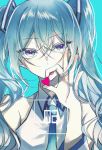  1girl blue_eyes blue_hair close-up commentary ggatip hair_between_eyes hatsune_miku heart highres looking_at_viewer necktie solo twintails vocaloid 