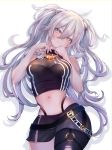  1girl ahoge animal_ears bare_shoulders blush breasts earrings eyebrows_visible_through_hair grey_eyes grey_hair hair_between_eyes highres hololive jewelry large_breasts lion_ears lion_girl long_hair looking_at_viewer necklace oimo_0imo shirt shishiro_botan solo virtual_youtuber 