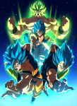  4boys abs angry arm_at_side aura backlighting baggy_pants blue_eyes blue_footwear blue_hair boots broly_(dragon_ball_super) chest_scar clenched_hand clenched_hands clenched_teeth clothes_around_waist dirty dirty_clothes dirty_face dougi dragon_ball dragon_ball_super dragon_ball_super_broly facial_scar fighting_stance fingernails floating gloves glowing glowing_hair gogeta green_hair grin highres light_particles light_rays looking_at_viewer male_focus metamoran_vest multiple_boys muscle nipples no_pupils official_style open_mouth outstretched_hand pants pectorals scar scar_on_cheek scratches screaming shaded_face shirt shirtless side-by-side smile son_gokuu spiky_hair super_saiyan super_saiyan_blue super_saiyan_full_power tasaka_shinnosuke teeth torn_clothes torn_legwear torn_shirt v-shaped_eyebrows vegeta white_gloves white_pants wristband 