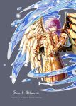  armor cover flute golden_armor purple_hair saint_seiya sellen simple_background siren_sorrento water wings 