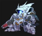  alternate_color black_background blue_eyes char&#039;s_counterattack chibi clenched_hand gundam holding holding_weapon looking_down mecha no_humans one-eyed sazabi solo susagane v-fin weapon zeon 