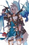  1boy armor belt black_pants dark_skin dark_skinned_male dragon genderswap genderswap_(ftm) gloves granblue_fantasy hair_between_eyes looking_at_viewer makochi_(skk_21) male_focus open_mouth pants red_eyes simple_background solo sword weapon white_background white_hair zooey_(granblue_fantasy) 