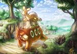  artist_name camerupt closed_eyes clouds dated day gen_3_pokemon grass nature no_humans numel outdoors pokemon pokemon_(creature) santoni smile tree 