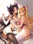  2girls ass bangs blonde_hair blush bra breasts ereshkigal_(fate/grand_order) fate/grand_order fate_(series) ishtar_(fate)_(all) ishtar_(fate/grand_order) legs long_hair looking_at_viewer multiple_girls open_mouth panties red_eyes thigh-highs two_side_up underwear yayako_(804907150) 