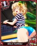  1girl ass bikini bishop_(chess) blonde_hair blue_eyes breasts card_(medium) character_name chess_piece high_school_dxd le_fay_pendragon looking_at_viewer medium_breasts official_art one_eye_closed open_mouth smile solo source_request swimsuit thigh-highs trading_card 