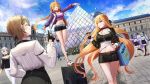  6+girls aircell bangs bare_shoulders belt benares_(honkai_impact) bianka_durandal_ataegina black_legwear blonde_hair blue_eyes blush breasts casual cropped_jacket day earrings eyebrows_visible_through_hair gloves hair_between_eyes hair_flaps hair_ornament hair_over_one_eye highres holding honkai_(series) honkai_impact_3rd jewelry kallen_kaslana large_breasts long_hair looking_at_viewer low_ponytail medium_breasts miniskirt mole mole_under_eye multiple_girls navel outdoors pants rita_rossweisse shirt short_hair sidelocks silver_hair single_thighhigh sirin skirt small_breasts smile symbol-shaped_pupils thigh-highs thigh_strap very_long_hair yellow_eyes 