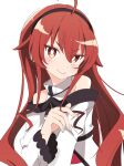  1girl ahoge black_hairband blush closed_mouth eris_greyrat eyebrows_visible_through_hair hair_between_eyes hairband ixy long_hair long_sleeves looking_at_viewer mushoku_tensei red_eyes redhead smile solo upper_body 