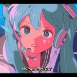  1girl aqua_eyes aqua_hair bangs black_sailor_collar character_name choker derivative_work hair_over_shoulder hatsune_miku headphones looking_at_viewer microphone parted_lips sailor_collar sailor_moon_redraw_challenge screencap_redraw solo sweatdrop tomato_fishball twintails vocaloid 