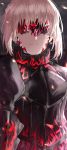  1girl absurdres armor armored_dress artist_name artoria_pendragon_(all) bangs black_armor black_dress blonde_hair braid breasts commentary dress eye_mask facing_viewer fate/stay_night fate_(series) frown highres juliet_sleeves kanniepan long_sleeves puffy_sleeves saber_alter short_hair solo tagme 