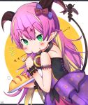 1girl blush commentary_request eating food food_on_face green_eyes hair_ribbon headphones headphones_around_neck hololive horns long_hair looking_at_viewer mano_aloe multicolored_hair pointy_ears prehensile_tail rakugakiraid ribbon solo tail virtual_youtuber white_background