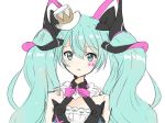  1girl :o aqua_eyes aqua_hair black_dress bow bowtie commentary dress expressionless hair_ornament hat hatsune_miku long_hair looking_at_viewer magical_mirai_(vocaloid) mini_hat mini_top_hat mk2_mirara neck_ruff parted_lips pink_bow pink_neckwear portrait sketch sleeveless sleeveless_dress solo top_hat twintails very_long_hair vocaloid white_background white_headwear 