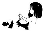  1girl bangs bunny_shadow_puppet cropped_torso expressionless from_side greyscale hands_up hirasawa_minami looking_away lowres medium_hair monochrome original profile rabbit shadow shadow_puppet simple_background sleeves_past_elbows solo surreal upper_body white_background 