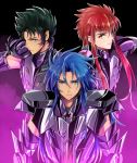  3boys aquarius_camus armor capricorn_shura dark_armor gemini_saga long_hair male purple_armor saint_seiya saito_katuo shining_armor 