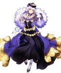  1girl amagai_tarou bangs book closed_mouth dress elbow_gloves fire_emblem fire_emblem:_three_houses fire_emblem_heroes full_body fur_collar fur_trim gloves hair_ornament hat highres holding holding_book lips long_dress long_hair long_skirt looking_at_viewer lysithea_von_ordelia official_art purple_footwear silver_hair simple_background skirt smile solo strapless strapless_dress tied_hair transparent_background violet_eyes white_gloves white_legwear 