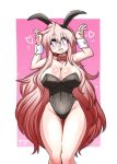  1girl animal_ears ass_visible_through_thighs black_leotard bow bowtie breasts bunny_pose bunnysuit commentary_request cowboy_shot detached_collar fake_animal_ears glasses highleg highleg_leotard large_breasts leotard long_hair looking_at_viewer lucky_star mizushima_(p201112) pink_hair rabbit_ears red_neckwear smile solo strapless strapless_leotard takara_miyuki very_long_hair violet_eyes wrist_cuffs 